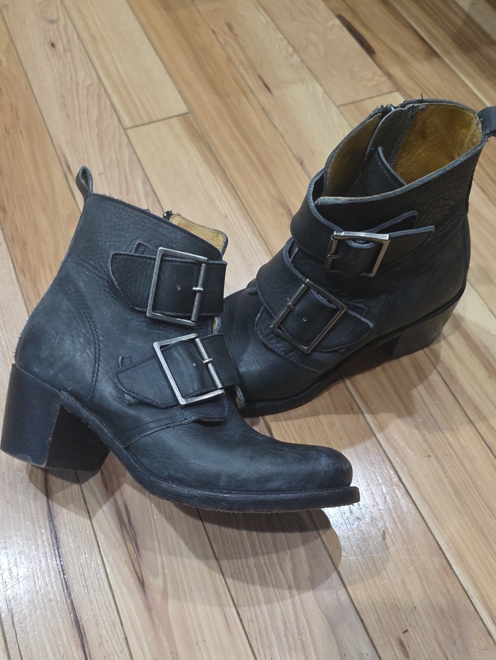 FRYE Women’s Black Buckle Leather Ankle Boots